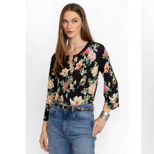 Johnny Was Janie Long Button Front Tunic Birdie Black Floral Top Shirt XXL NEW